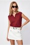 Women's Burgundy Polo Collar Viscose Draped Knitwear Blouse Blz-19003249 - 2