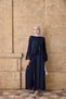 Women's Pleated Detail Chiffon Suit with Trousers Navy Blue