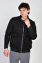 Men's stand collar ribbed suede jacket - black - 2