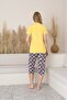 Short Sleeve Buttoned Collar Bottom Capri Yellow Color Young Girl's Pajama Set - 4