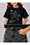Black star patterned 100% cotton t-shirt anthracite star patterned denim capri holiday special day girl's outfit - 4