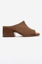 Sorex Tan Suede Genuine Leather Women's Thick Heeled Slippers - 4