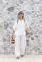 White Elastic Waist Muslin Trousers - 2
