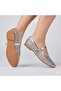 (Gedik Paşalı) Knitted Casual Women's Flat Shoes Silver - 4
