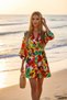 Multi-Colored Floral Patterned Midi Length Viscose Women's Kimono - 3