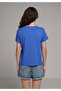 Regular Fit Round Neck Plain Women's Blue Short Sleeve T-Shirt - 2