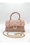 Shiny Quilted Mini Bag – Lining Detail – Women's Hand and Shoulder Bag with Chain Strap (19X12 cm)