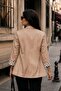 Women's Stone Shawl Collar Quarter Sleeve Polka Dot Cuffed Buttonless Jacket Arm-26Y001119 - 2