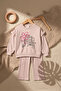 Girl's Kind Nature Printed Salmon Tracksuit Set with Ruffle Detail - Cotton Comfortable Cut Two-Thread Set - 4