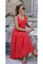 Buketli̇ Women's Square Collar Large Polka Dot Hem Flared Straps Combed Cotton Long Dress - 4