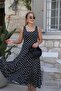 Buketli̇ Women's Square Collar Large Polka Dot Hem Flared Straps Combed Cotton Long Dress - 2