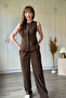 Linen Buttoned Brown Vest Suit - 6