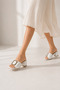 Eslem Women's White Metal Buckle Square Toe Thick Heeled Slippers - 4