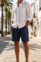 Men's Navy Blue Muslin Fabric Pocketed Elastic Waist Drawstring Thin Above Knee Shorts 26Esrth515 - 4