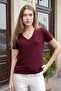 Women's V-Neck Short Sleeve Lycra Span Fabric Stylish T-Shirt Blouse-Burgundy