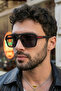 Shadow Men's Black Red Detailed Rectangular Ultra Light Uv400 Filtered Luxury New Season Popular Men's Sunglasses