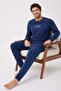 Men's Long Sleeve 100% Cotton Pajama Set Navy Blue - 2