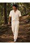 Comfortable Fit, Cotton Linen, Breathable, Non-Sticking, Stuffed Collar Shirt, Tie-Up Pants Set - 4