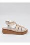 D26Ys 2820 Cream Genuine Leather Women's Sandals - 6