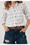 Women's White Polka Dot Cotton Shirt Single Pocket Classic Blouse - 3