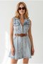 Women's Blue Snow Belted Pocket Mini Cotton Dress Elb-19002668 - 5