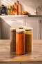 4-4 Bamboo Vacuum Lids Round Borosilicate Glass 4-Piece Jar Set Storage Container 2100ml 10X30Cm - 3