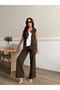 Women's contrast shirt detailed vest palazzo pants modern two-piece set - 3