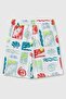 Boy's Relaxed Fit Bermuda Shorts with Elastic Waist, White Mix, Ages 6-9 - 2