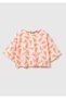 Girl's All-Over Print Detailed Oversize Crop T-Shirt Orange 6-12 Years