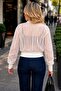 Women's White Turtleneck Front Zipper Corsage Detailed Glitter Velvet Jacket Arm-26Y001084 - 3