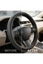 Steering Wheel Cover PU Leather, 15 Inch(37-38cm), Anti-Slip Grip, Breathable Perforated Design, Padded Comfort, Heat Resistant, Car Steering Cover (Black-Classic Grip) - 3