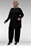 67046 Plus Size Zipper Detailed Airobin Pants Suit - Black - 4