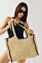 Contrast Detailed Straw Bag Y9213 Beige