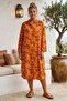 Orange Hakim Collar Long Sleeve Patterned Buttoned Casual Viscose Woven Dress with Hidden Pockets 118 67 - 3