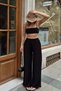 Black High Waist Elastic Shorts with Lining Detail and Wide Legs for Women - 3