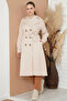 Women's Double-Breasted Collar Belted Double-Button Beige Hijab Trench Coat