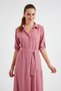 Women's Shirt Collar Belted Dusty Rose Dress - 2