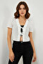 Women's V-Neck Crop Short Sleeve Viscose White Blouse