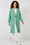 Women's Wide Collar Oversize Herringbone Patterned Cashmere Green Coat - 3