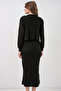 Women's Round Neck Buttoned Knitwear Black Double Set - 5