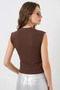 Women's Round Neck Zero Sleeve Stone Brown Blouse - 6
