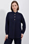 Women's Buttoned Oversize Navy Blue Suit - 2