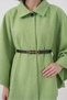 Women's Shirt Collar Belted Cotton Green Poncho - 5