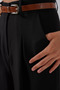 Women's High Waist Belted Palazzo Wide Leg Black Trousers - 3
