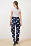 Women's Patterned F.Navy Blue Pajama Bottoms with Elastic Waist - 8