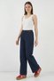 Women's High Waist Denim Wide Leg Navy Blue Palazzo Trousers - 4