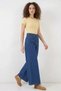 Women's High Waist Cotton Wide Leg Blue Palazzo Trousers - 3