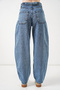 Women's High Waist Wide Leg Cotton Blue Trousers - 7