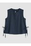 Gencc Quality with Lcw Comfort Navy Blue Linen Plain Oval Neck Sleeveless Women's Blouse - 5
