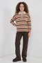 Women's Polo Collar Striped Knitwear Mink Sweater - 2